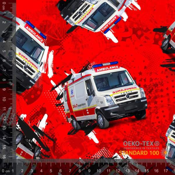Jersey print med ambulancer digitalprint jersey stof 220 g/m²