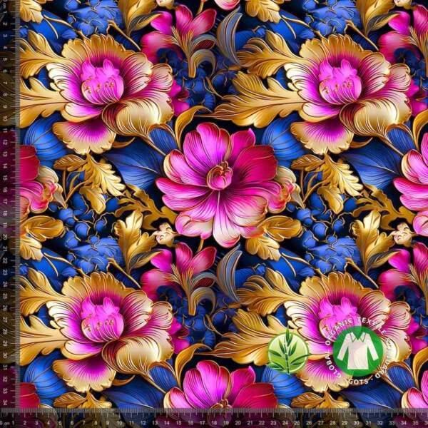 Bamboo-flower-14-measurement.jpg Digital print in bamboo - Flowers 14 (Gold) jersey fabric with print