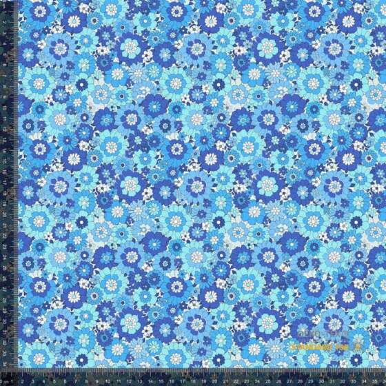 Jersey print med små retro blomster - blå - Billede 1