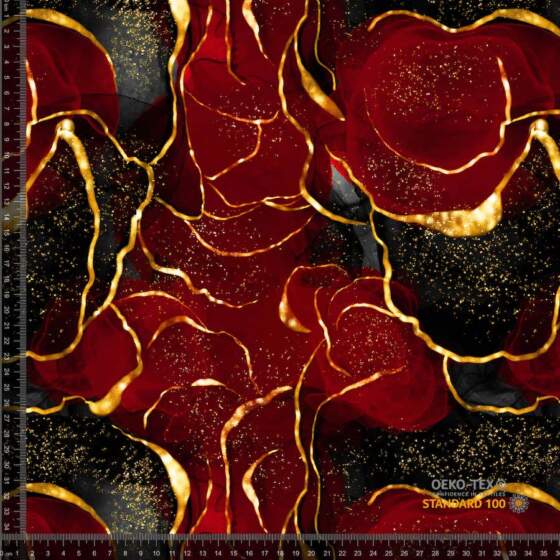 Jersey print med marmor farver- guld/bordeaux - Billede 1