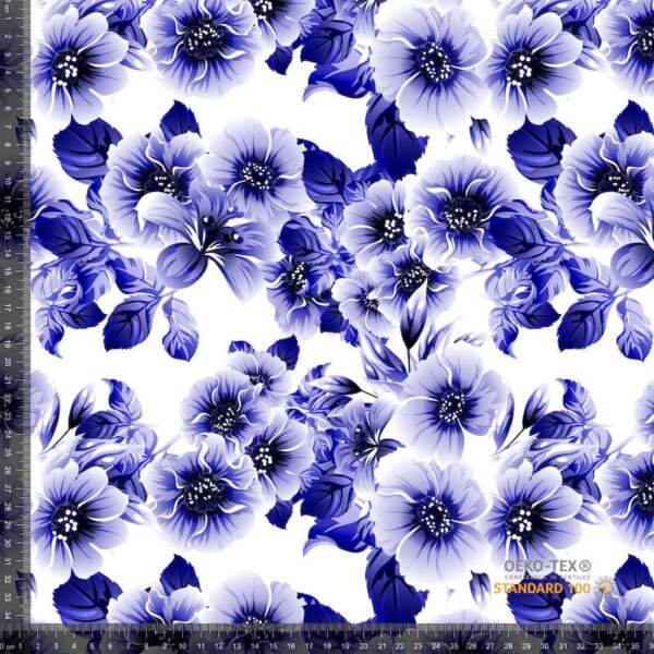 Jersey print shining blue flowers digital print cotton jersey fabric 220 g/m² 160 cm
