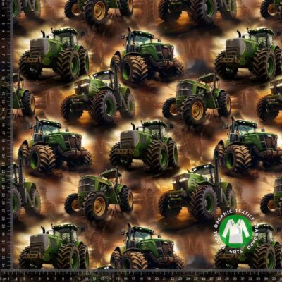 Jersey print with tractors brown digital print jersey fabric 220 g/m²