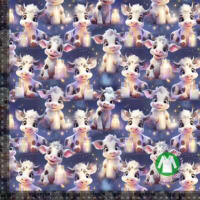 Printed jersey fabric with cute calves on a white base, digital print jersey 220 g/m²