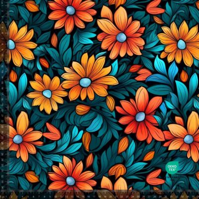 Jersey print with Flowers 14 (orange dahlia) - Image 1