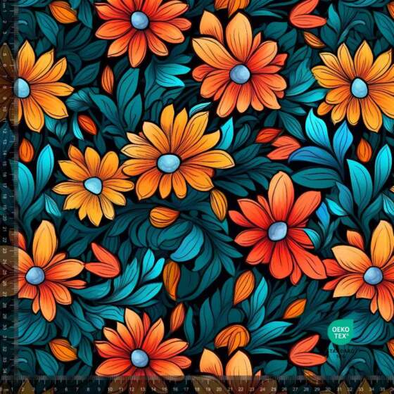 Jersey print med Blomster 14 (orange dahlia) - Image 1