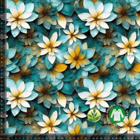 Digitalprint i bambus jersey Delikat forår 3 med blå blomster