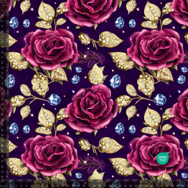 Diamond-roses-1-repeat-measurement.jpg Jersey print with roses and diamonds - digital print jersey fabric 220 g/m²