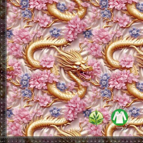 Digital print i bambus - Drage 9 (Lyserød) i 95% bambus og 5% lycra