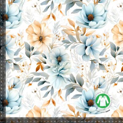 Digital print cotton jersey fabric with dusty and golden flowers