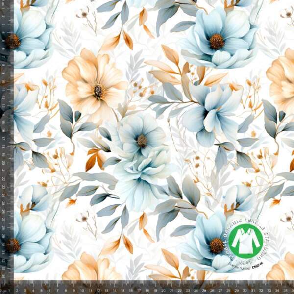Flower-B_1015-45-measurment.jpg Digital print cotton jersey fabric with dusty and golden flowers