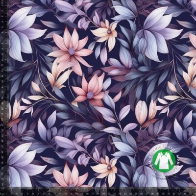 Printed jersey fabric with lilac flower rain in digital print jersey