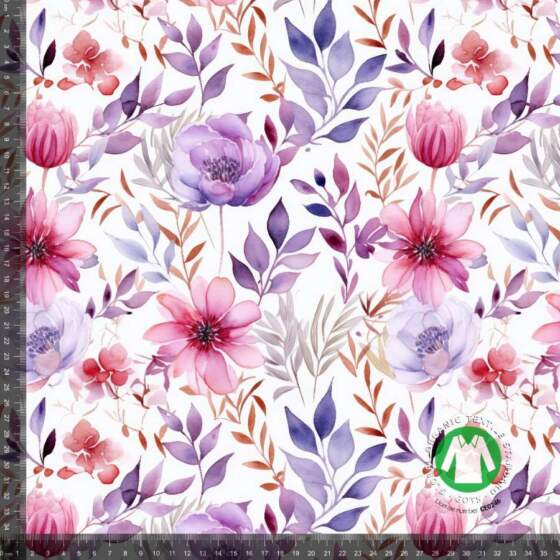 Jersey print med Lilla blomster - Billede 1