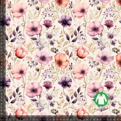Digital print cotton jersey fabric with charming pink flowers