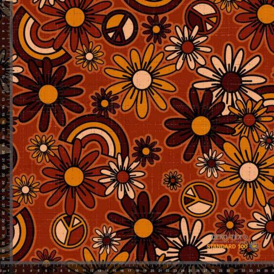 Jersey print med retro blomster og peace tegn - Image 1