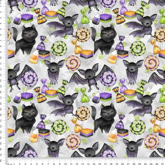 Jersey print med flagermus og slik - grå