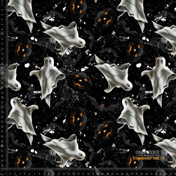 Digital print cotton jersey ghosts Halloween 220 g/m²