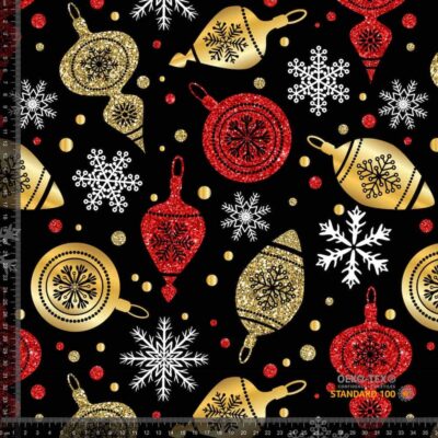 Jersey print with glitter Christmas ornaments digital print on cotton lycra