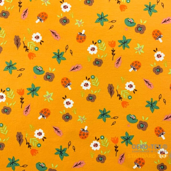 French Terry with small flowers - Ochre - Image 1