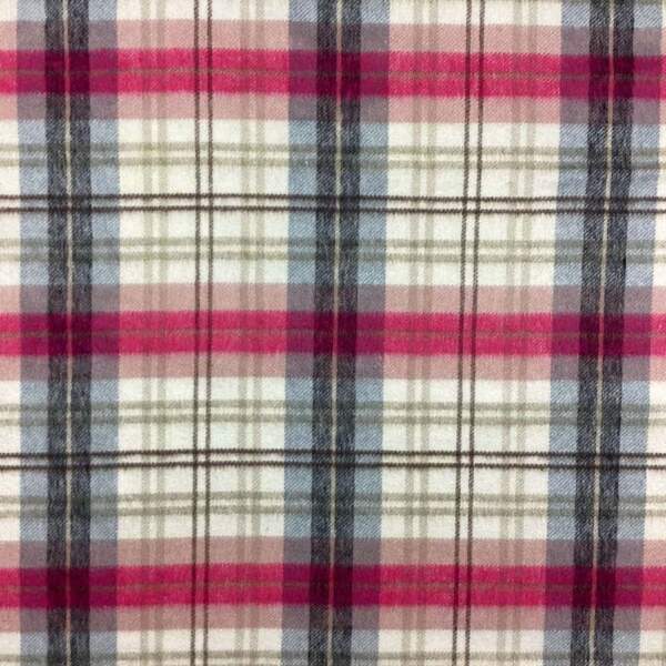 Close-up of pink/blue tweed checks with textured surface