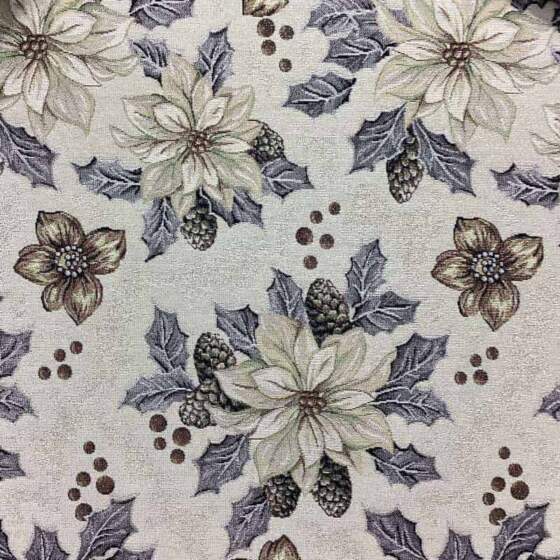 Gobelin juleblomster med lurex jacquardvævet 413 g/m² 140 cm