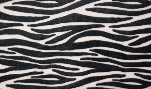 Zebra wellness fleece with black striped pattern on white ground, 220 g/m²