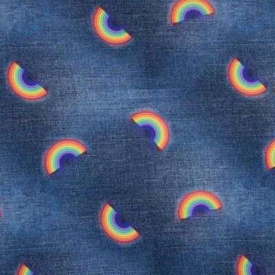 Jersey print with denim look - rainbows - Image 1