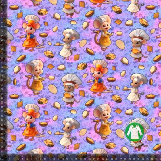 Jersey print med køkken mus - jersey med print i 220 g/m²