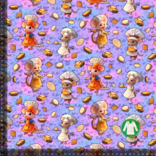 Printed cotton jersey with kitchen mice - printed cotton jersey 220 g/m²