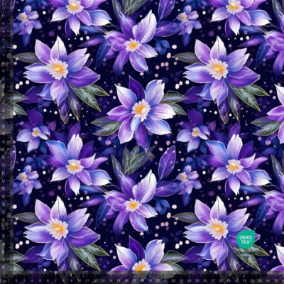 Flowers 7 (purple) printed jersey – digital print jersey 220 g/m²
