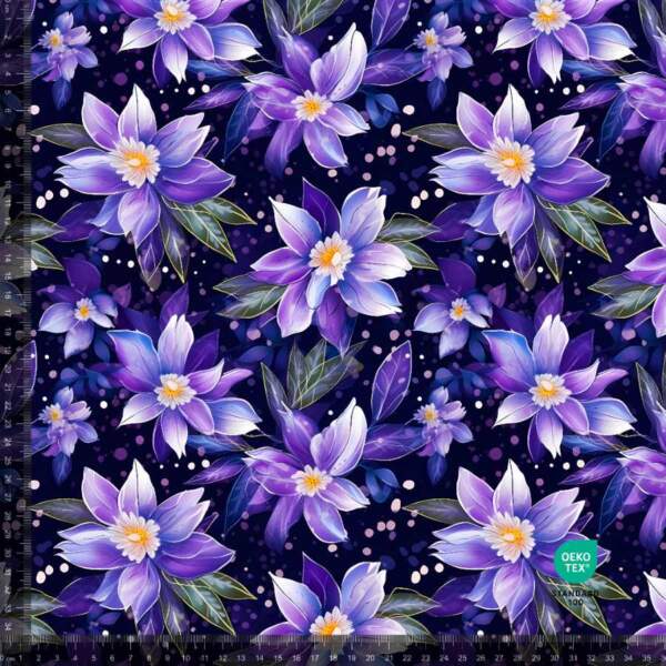 Flowers 7 (purple) printed jersey – digital print jersey 220 g/m²