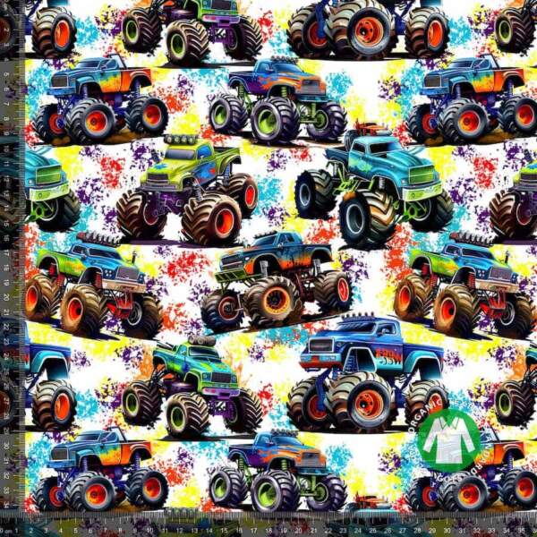 Jersey print Monster color truck – stof med print til børn i digitalprint jersey