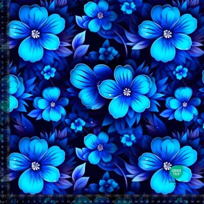 Jersey print with blue flowers 6 -- digital print jersey 220 g/m²