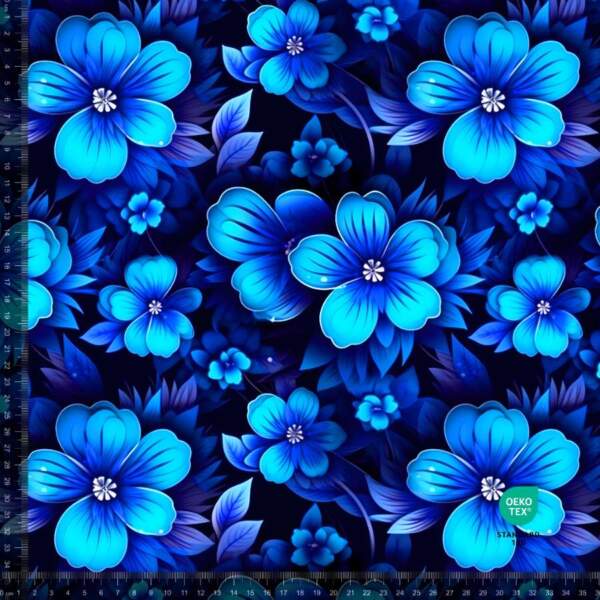 Jersey print with blue flowers 6 -- digital print jersey 220 g/m²
