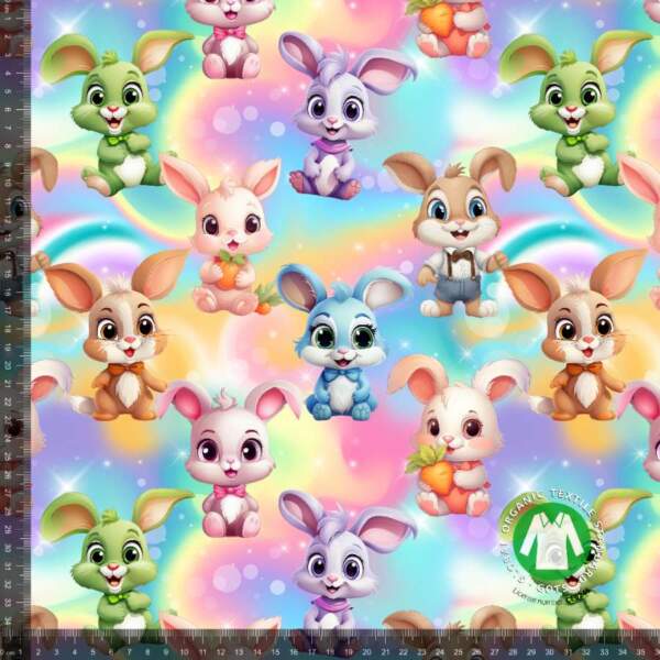 Printed cotton jersey with pastel rabbits - digital print fabric