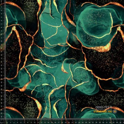 Jersey print with marble colors - gold/petrol