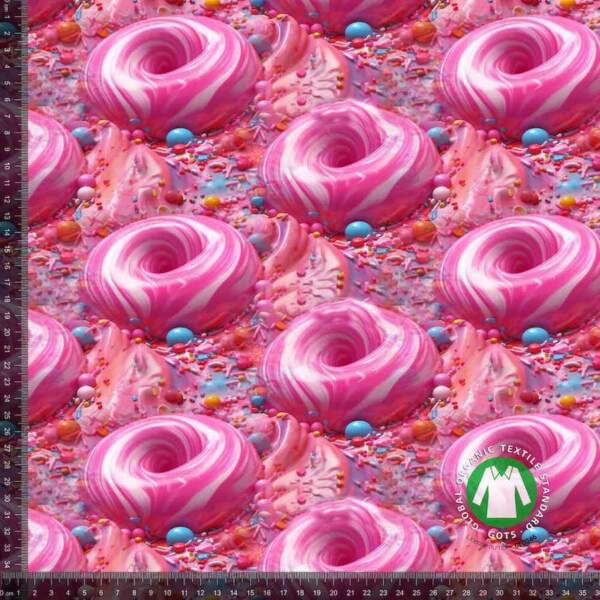 Jersey print med pink glaze donuts i digitalprint jersey, 220 g/m²