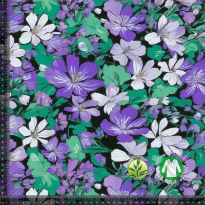 Digtital print in bamboo - Purple and green flowers - Image 1