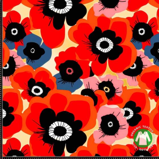 Jersey print, red Poppy (stor) digitalprint jersey stof 95% bomuld 5% lycra