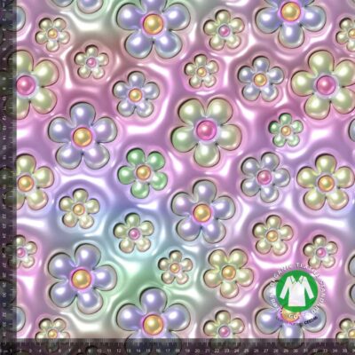 Printed cotton jersey with puffy flowers 2 in pink on cotton jersey