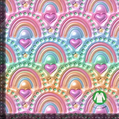 Cotton jersey with puffy rainbows print in blue and pink