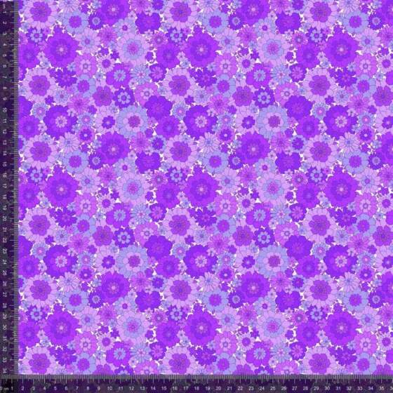 Jersey print med små retro blomster - lilla - Billede 1