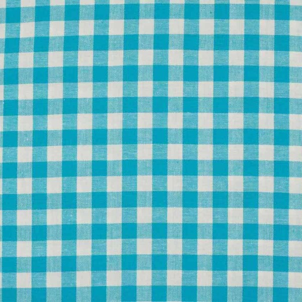 Aqua-blue checked canvas in classic 10 mm checks, woven cotton