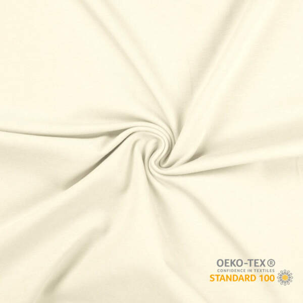 Off-white cotton jersey fabric, 95% cotton 5% lycra, 220 g/m²