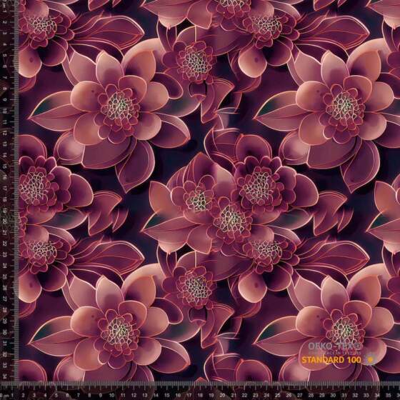 Jersey print med rose / guld sukkulenter