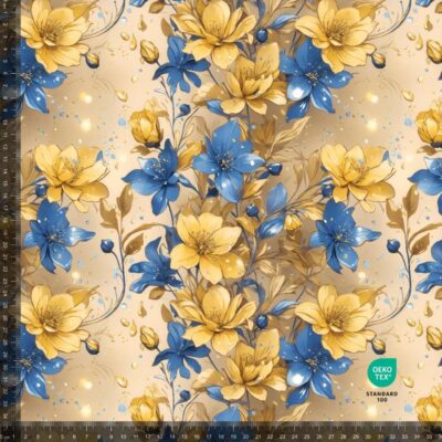 Jersey print with sand/blue flowers