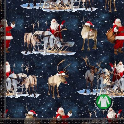 Jersey print with Santas and reindeer