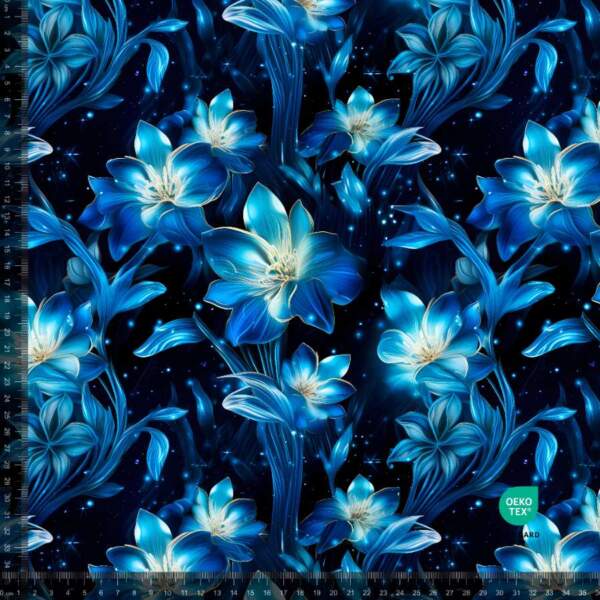 Shiny-blue-flowers-measurement.jpg Printed jersey with shimmering blue flowers in digital print on cotton/lycra