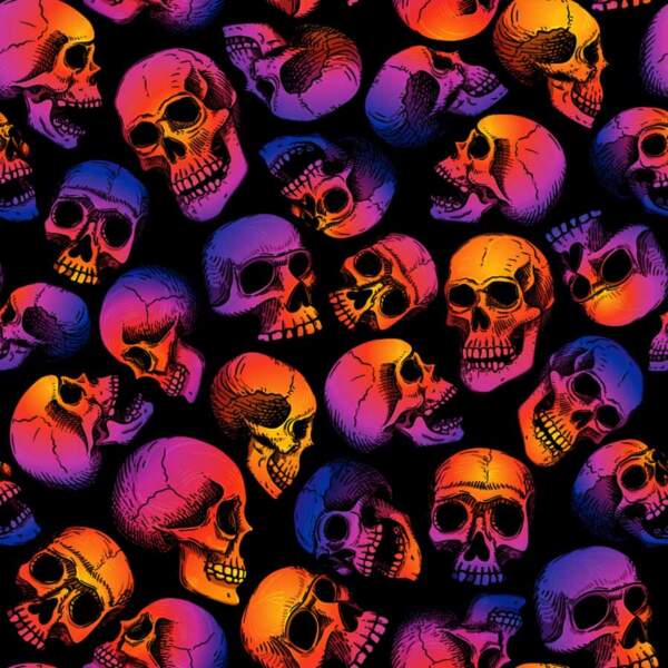 Web Lilac and orange skulls digital print jersey fabric