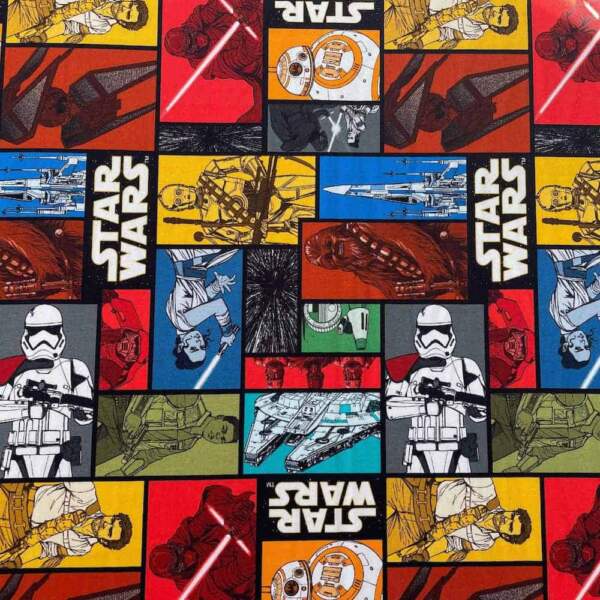 Star Wars 3 multicolour licensed cotton lycra jersey fabric, 200 g/m²