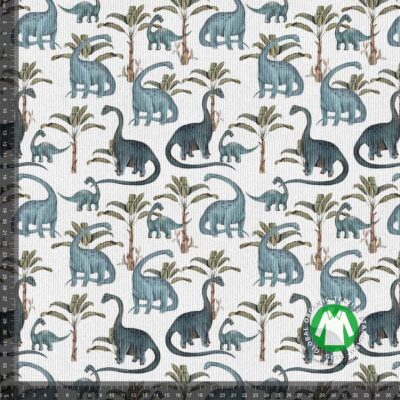 Rib jersey with cute dinosaurs, rib knit printed jersey fabric